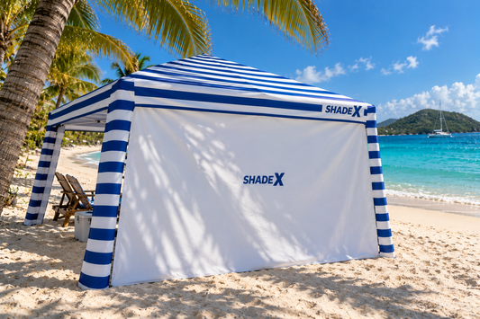 ShadeX side wall clipped onto a Cool Cabana beach cabana